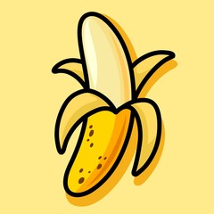 ripe banana on beige background. flat illustration