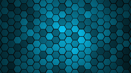 Honeycomb Grid tile random background or Hexagonal cell texture. in color Blue with dark or black gradient. Tecnology concept. with 4k resolution.
