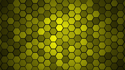 Honeycomb Grid tile random background or Hexagonal cell texture. in color yellow with dark or black gradient. Tecnology concept. with 4k resolution.