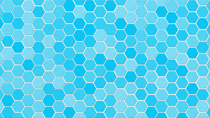Honeycomb Grid tile random background or Hexagonal cell texture. in color Bright Sky Blue with white gradient. Tecnology concept. with 4k resolution.