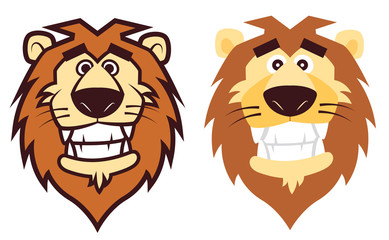 Naklejka premium Set Cute lion head mascot for sport or zoo/animal hospital mascot - flat vector