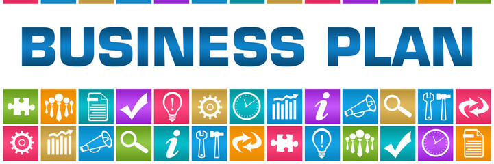 Business Plan Colorful Box Grid Business Symbols 