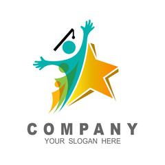 education logo with simple design illustration, human and academy logo vector, star logo with academy icon, community symbol
