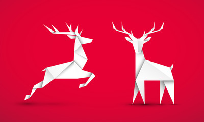 Renifery origami. Boże narodzenie. Ilustracja wektorowa © Rzoog