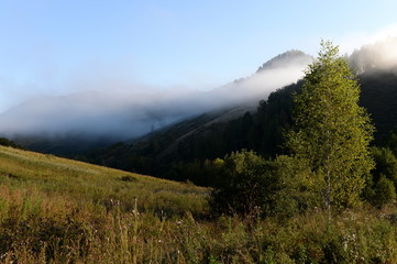 Early morning in the mountains of Altai Krai. Western Siberia