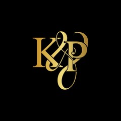 K & P KP logo initial vector mark. Initial letter K & P KP luxury art vector mark logo, gold color on black background.
