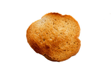 Round pieces of toasted sandwich bread on a white background. Isolated. Close-up.