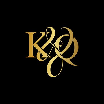 K & Q KQ logo initial vector mark. Initial letter K & Q KQ luxury art vector mark logo, gold color on black background.