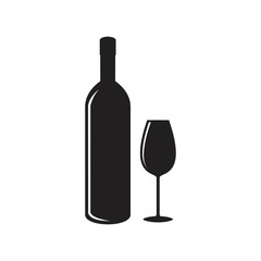 black bottle and glass for bar or cafe black and white illustrations logo symbol silhouette