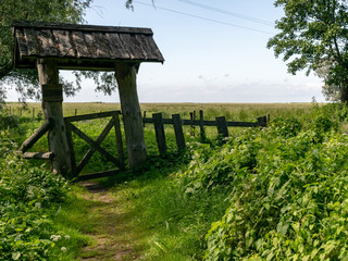 Fototapeta na wymiar Old wooden yard. Gates on the countryside
