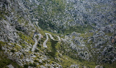 Winding highway in the mountains  of Sierra de Tramuntana, Mallorca