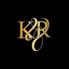 K & R KR logo initial vector mark. Initial letter K & R KR luxury art vector mark logo, gold color on black background.