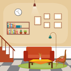 Modern Living Room Family House Interior Furniture Vector Illustration