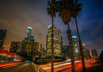 Night traffic in Los Angeles, CA, USA