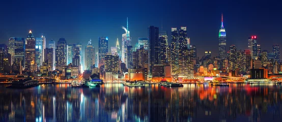 Fotobehang Verenigde Staten Panoramisch zicht op Manhattan bij nacht, New York, USA