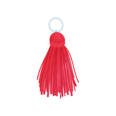 Red tassel from threads. Vector illustration on white background.