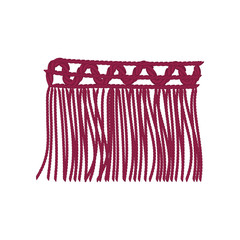 Burgundy braid with long threads. Vector illustration on white background.