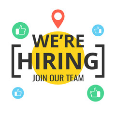 We are hiring poster or banner design. Job vacancy advertisement concept. Vector illustration.
