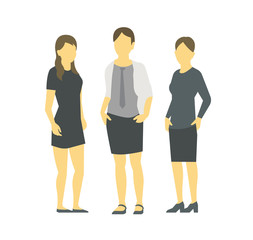 Fototapeta premium A group of womens. Business lady. Team of businesswomen. Teamwork. Work partnership leadership. Three women in business clothes. Vector flat.