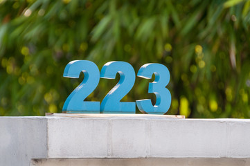 Arabic numerals of 223, two hundred twenty three