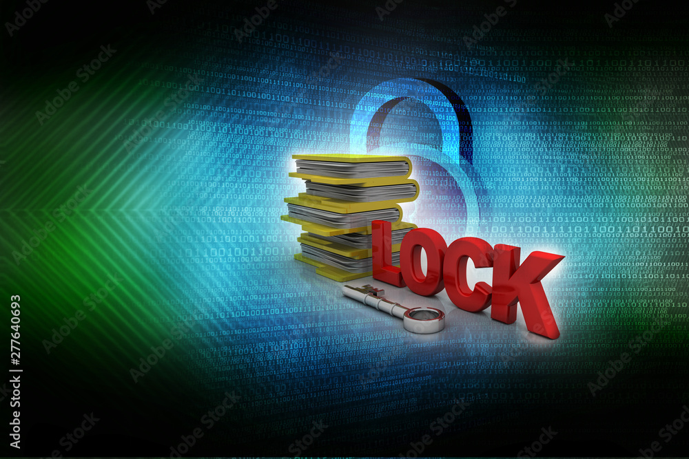 Poster yellow folder and lock. data security concept. 3d rendering