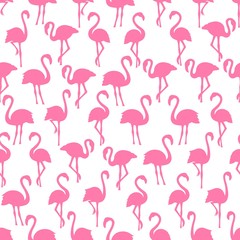 Pink flamingo silhouettes seamless pattern on white background © Andrew