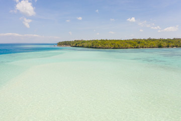 Mansalangan sandbar, Balabac, Palawan, Philippines. Tropical islands with turquoise lagoons, view from above. Seascape with atolls and islands.