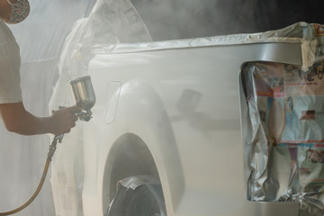 Repair and painting car car mechanic ,Spray paint hazards,dangerous work.