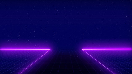 Obraz premium Retro Sci-Fi Background Futuristic landscape of the 80`s. Digital Cyber Surface. Suitable for design in the style of the 1980`s