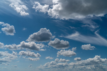 white clouds float in the blue sky