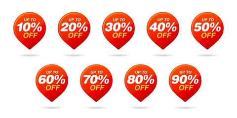 Set of sale tags. Red Pin. Discount stickers pack