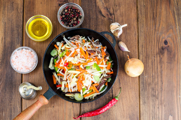 Vegetarian dish, mix of vegetables with shiitake