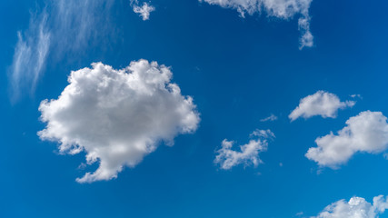 white clouds float across the blue sky