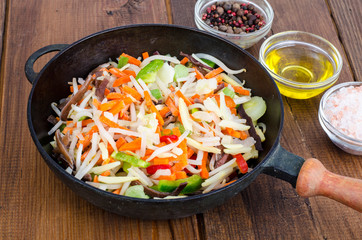 Vegetarian dish, mix of vegetables with shiitake