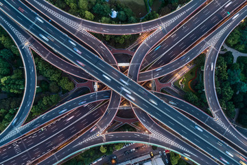 Aerial view of highway and overpass in east Yan`an road, Shanghai city