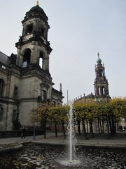 Fototapeta na wymiar Fountain near Oberlandesgericht Dresden in Dresden, Germany