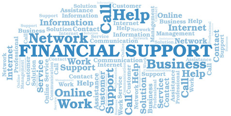 Financial Support word cloud vector made with text only.