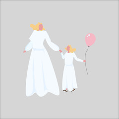 Mother and daughter performing daily activities together