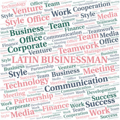 Latin Businessman word cloud. Collage made with text only.