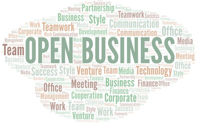 Open Business word cloud. Collage made with text only.
