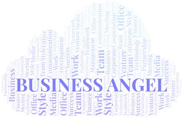 Business Angel word cloud. Collage made with text only.