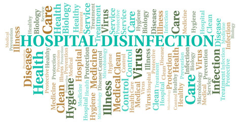Hospital Disinfection word cloud vector made with text only.