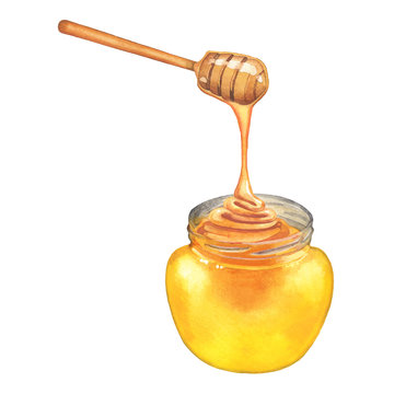recommend clip art: Watercolor honey flowing from the dippers to the bottles