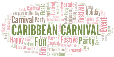 Caribbean Carnival word cloud vector made with text only.