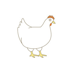 Chicken domestic bird. Poultry hen fowl. Outline line contour vector icon illustration.
