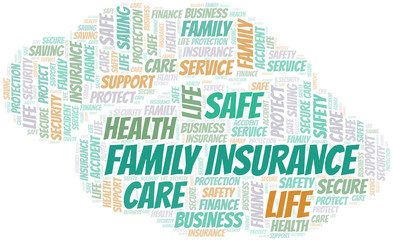 Obraz premium Family Insurance word cloud vector made with text only.