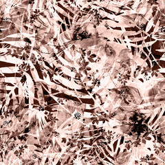 Creative seamless watercolor pattern of plants, Herbs, flowers, poppy, rose, peony. Tropical leaves, palms, bamboo, branch, flowers watercolor, stylish pattern. Abstract paint splash. Art background