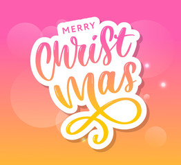 Merry Christmas Calligraphic Inscription Decorated with Golden Stars and Beads