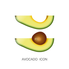 Avocado Fresh Fruit. Flat Icon. Vector iIlustration. Cartoon Style isolated on White. Avocado Slice and Half. Decorative Design for Card, Banner, Vegetable Market