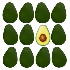 Set of Avocado Fresh Fruit. Flat Icon. Vector iIlustration. Cartoon Style isolated on White. Decorative Design for Card, Banner, Vegetable Market